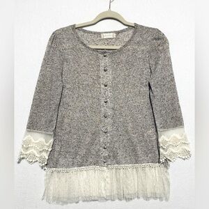 Altard State Cardigan Sweater with Lace Trim